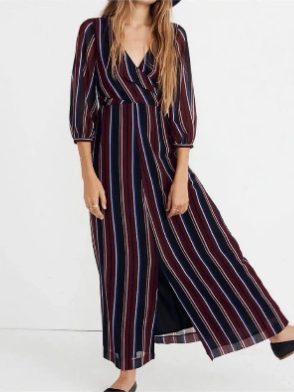 Madewell | Dresses | 03 Madewell Womens Wraparound Striped Maxi Dress  Burgundy Black Large | Poshmark